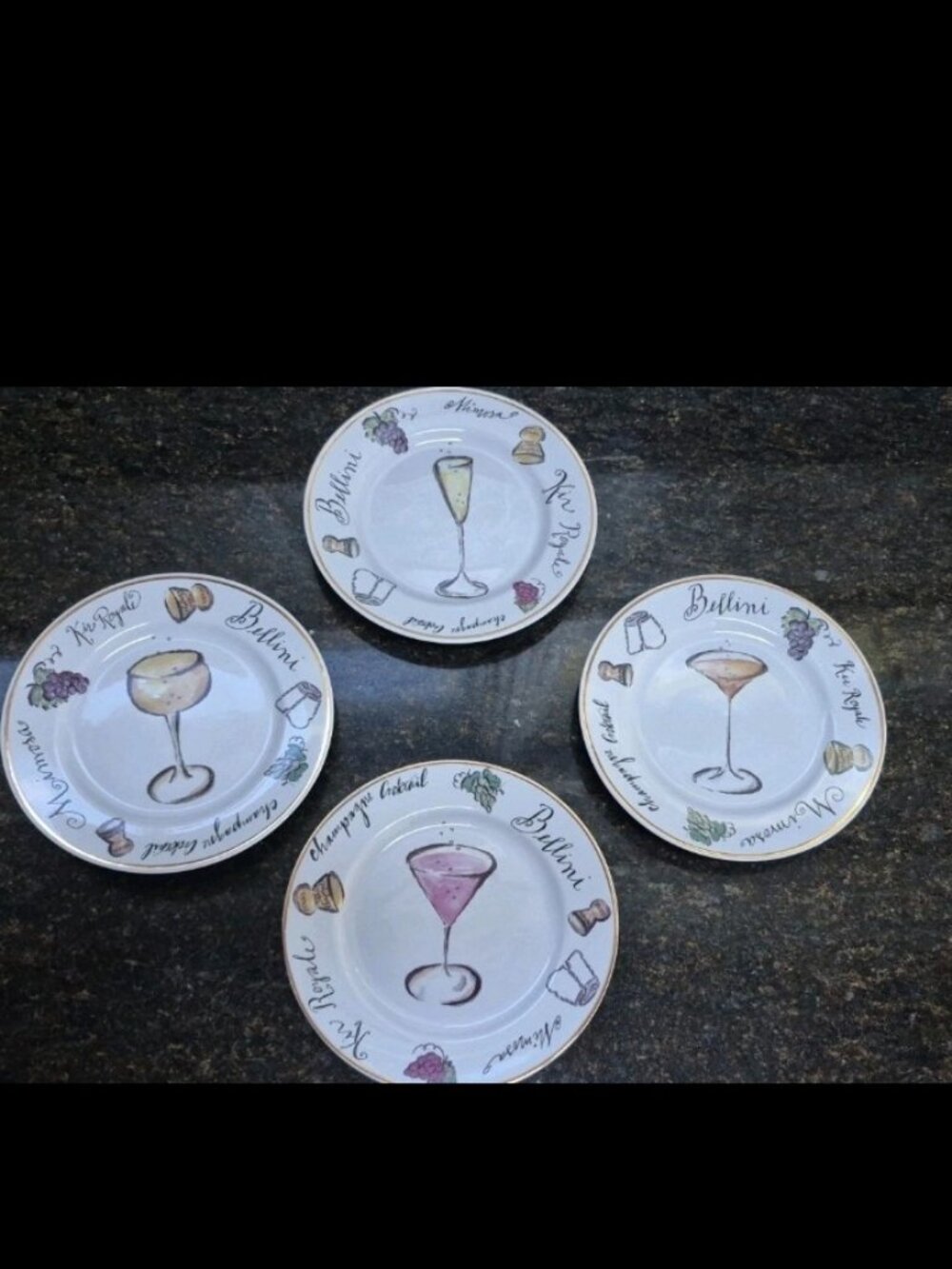 Set of 4 Rosanna 8" Salad Dessert Plates Wine Pinot Port Champagne Grapes